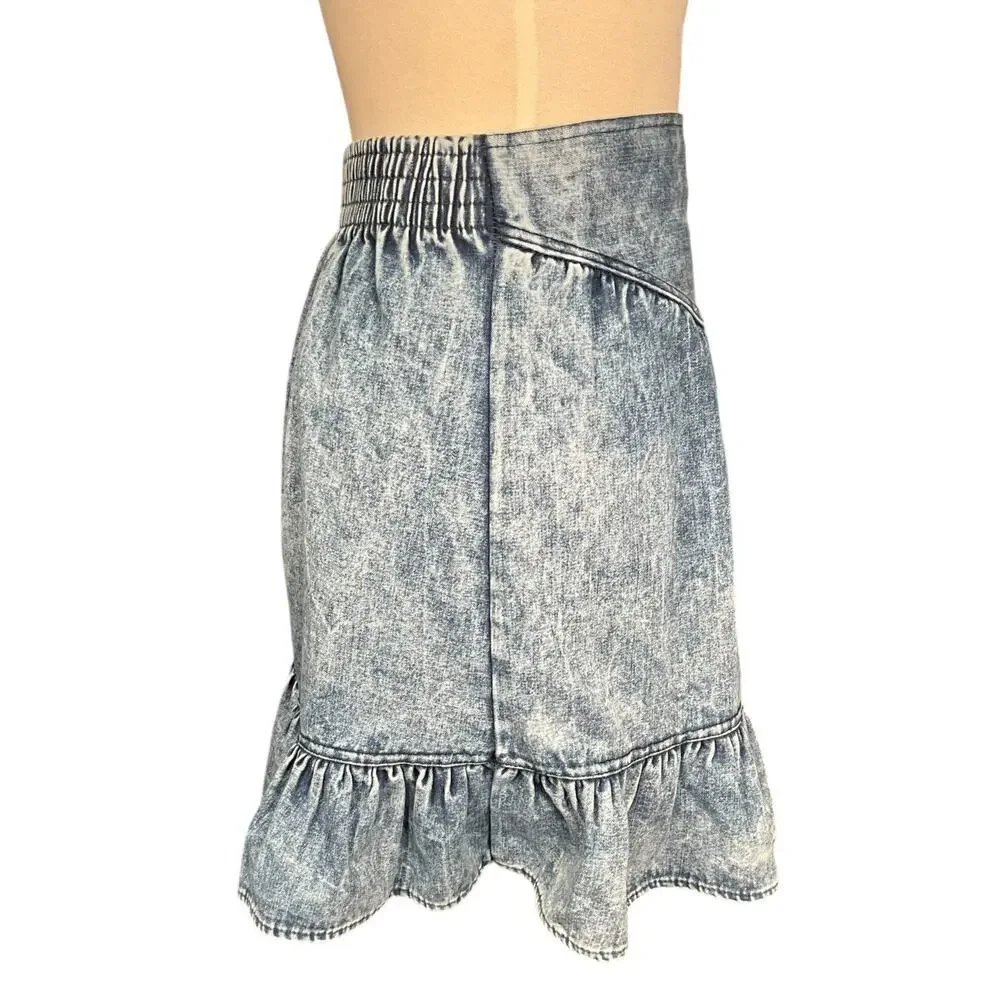 Vintage V.I.G. Sport Denim Mini Skirt Ruffle Hem 90s Acid Wash USA Size 7 Y2K - Picture 3 of 9